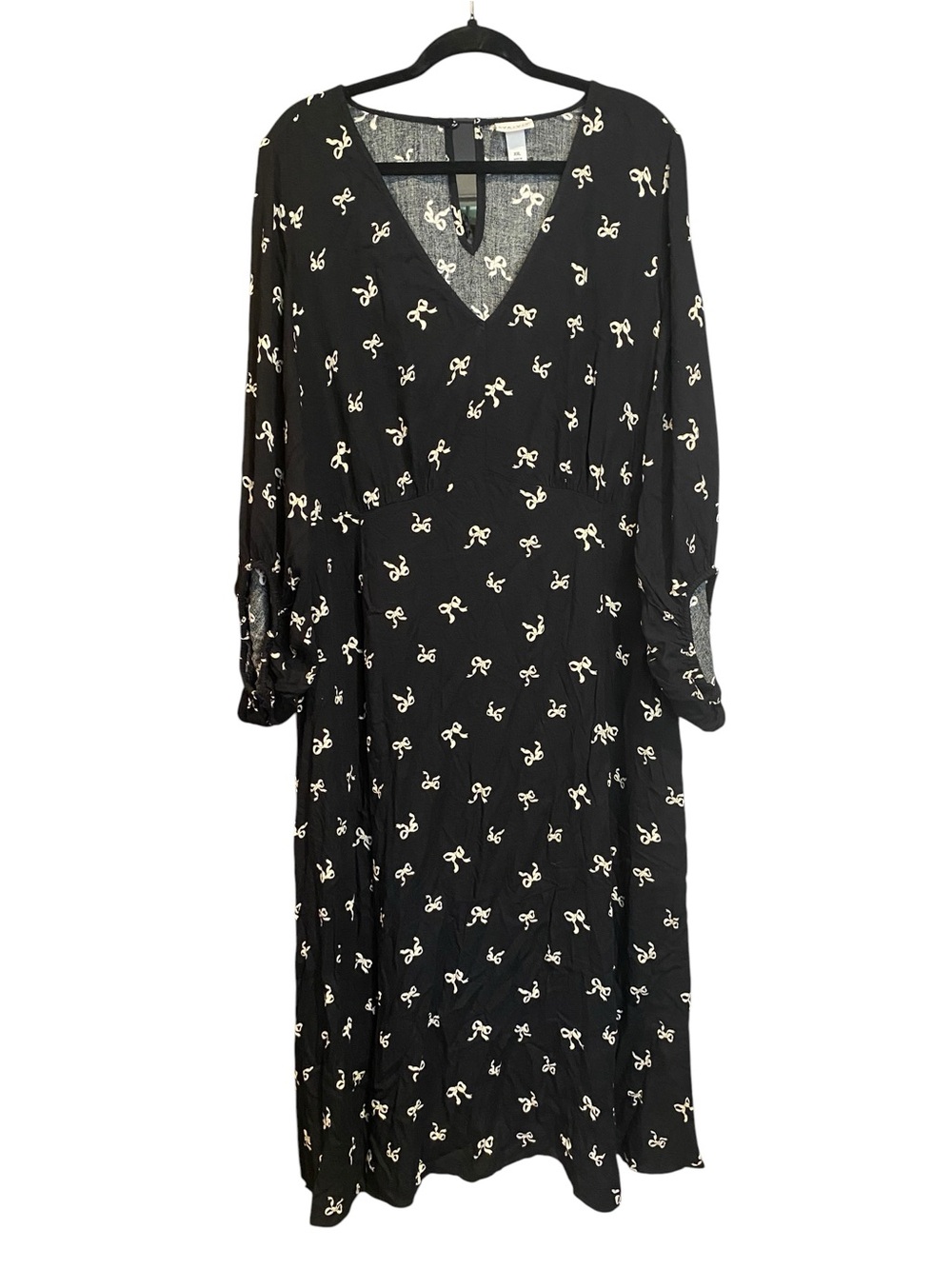 Ava and Viv Black Bow Print Bishop Midi Long Sleeve Dress Womens Size XXL New